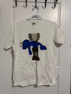 KAWS Uniqlo White Tee with Blue & Gray Character Graphic